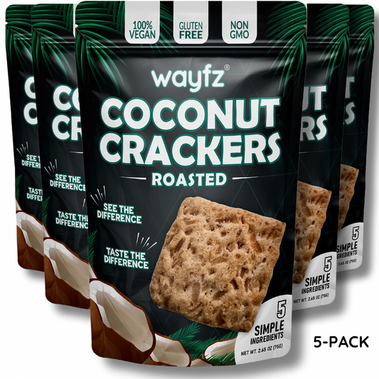 Wayfz Roasted Coconut Crackers | Vegan, Gluten Free Snack | 2.65oz (75g) | 5-Pack