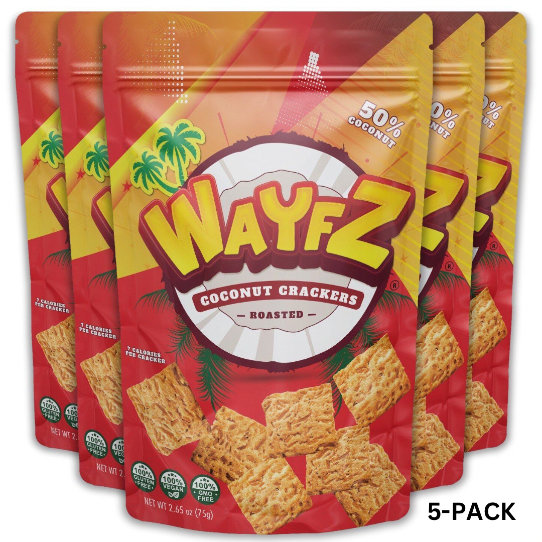 Wayfz Roasted Coconut Crackers | Vegan, Gluten Free Snack | 2.65oz (75g) | 5-Pack